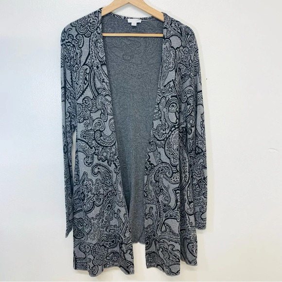 J Jill Open Cardigan Woman Large  Gray Geometric Asymmetric Lagenlook Work Layer - Picture 1 of 11